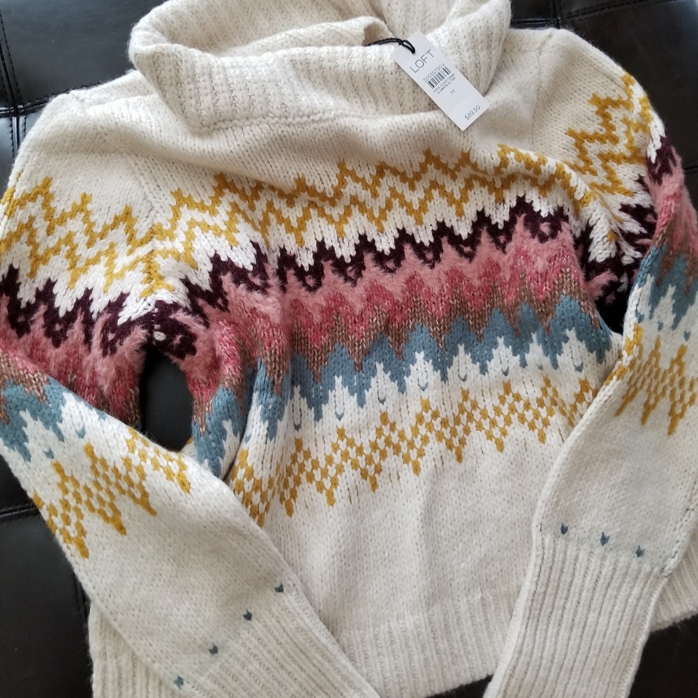 ❗LOFT Multi-color Fair Isle Long Sleeve Turtleneck Sweater Medium❗